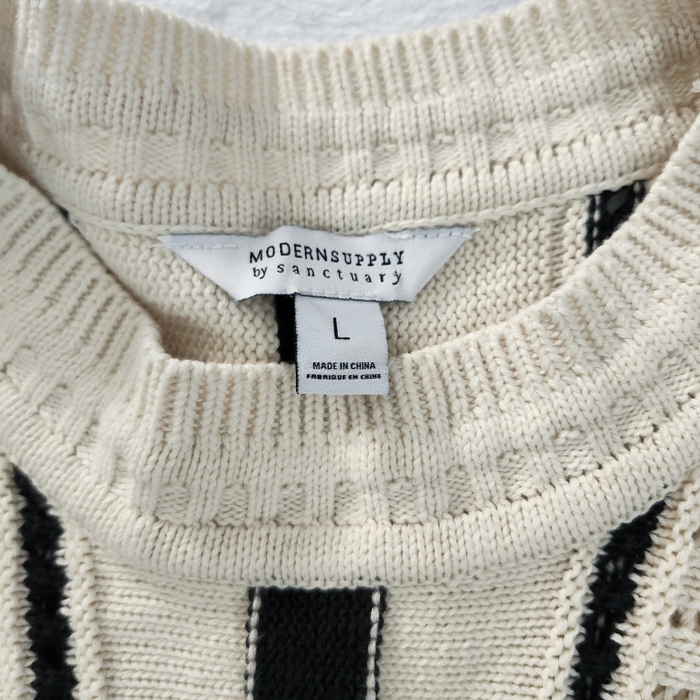 MODERN SUPPLY SANCTUARY Crochet Knit Crewneck Sweater Cream Black Women's Large